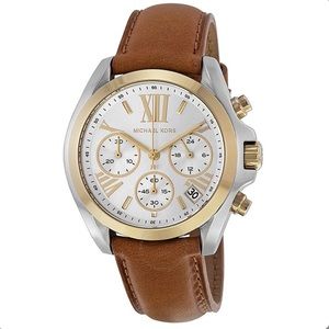 Michael Kors Bradshaw Chronograph Silver Dial Tan Leather Ladies Watch MK2301